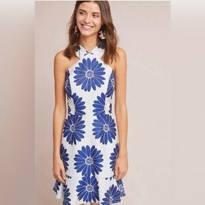 Hatch _ Anthropologie Blue and White Floral Halter Dress